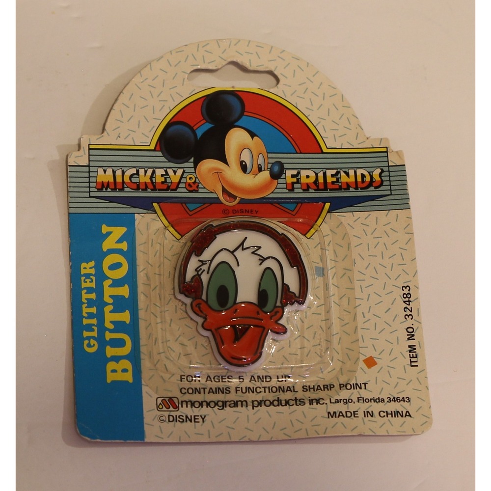 Disney Mickey and friends Plastic Glitter Button Donal Duck New #32483 (A1)